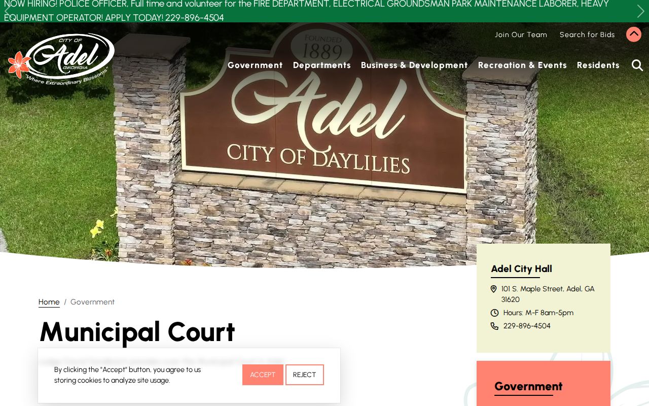 Official Adel Municipal Court page