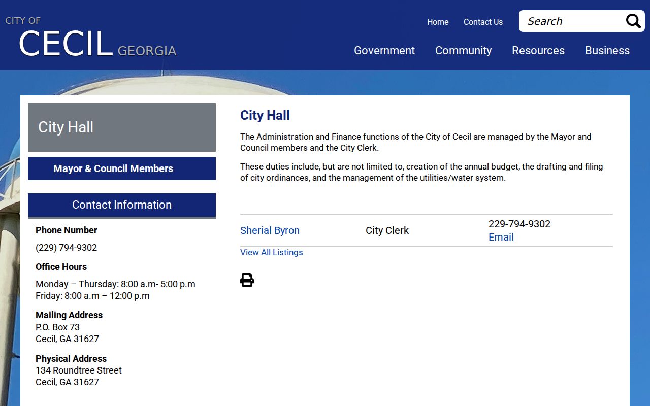 Official Cecil City Hall contact page