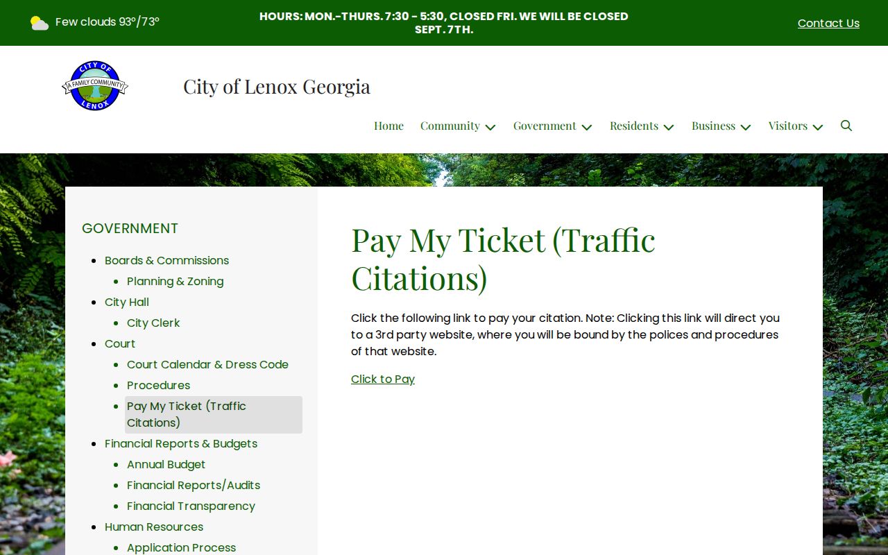 Lenox official ticket payment page and outside vendor link