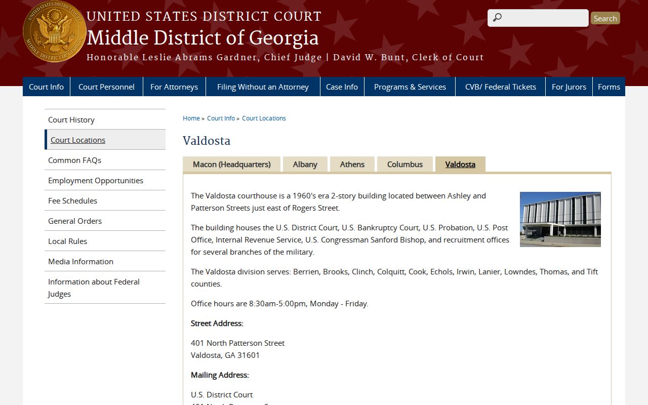Middle District of Georgia Valdosta Division courthouse information