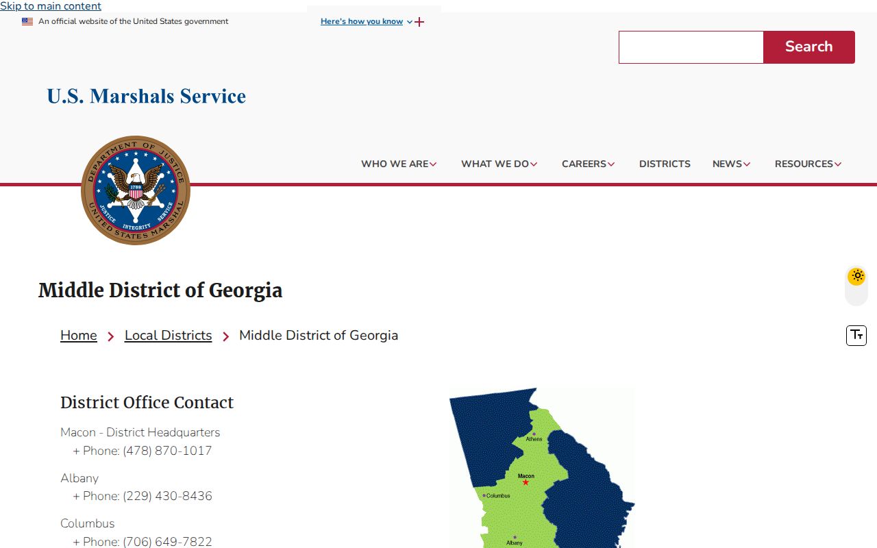 U.S. Marshals Middle District of Georgia fugitive task force page